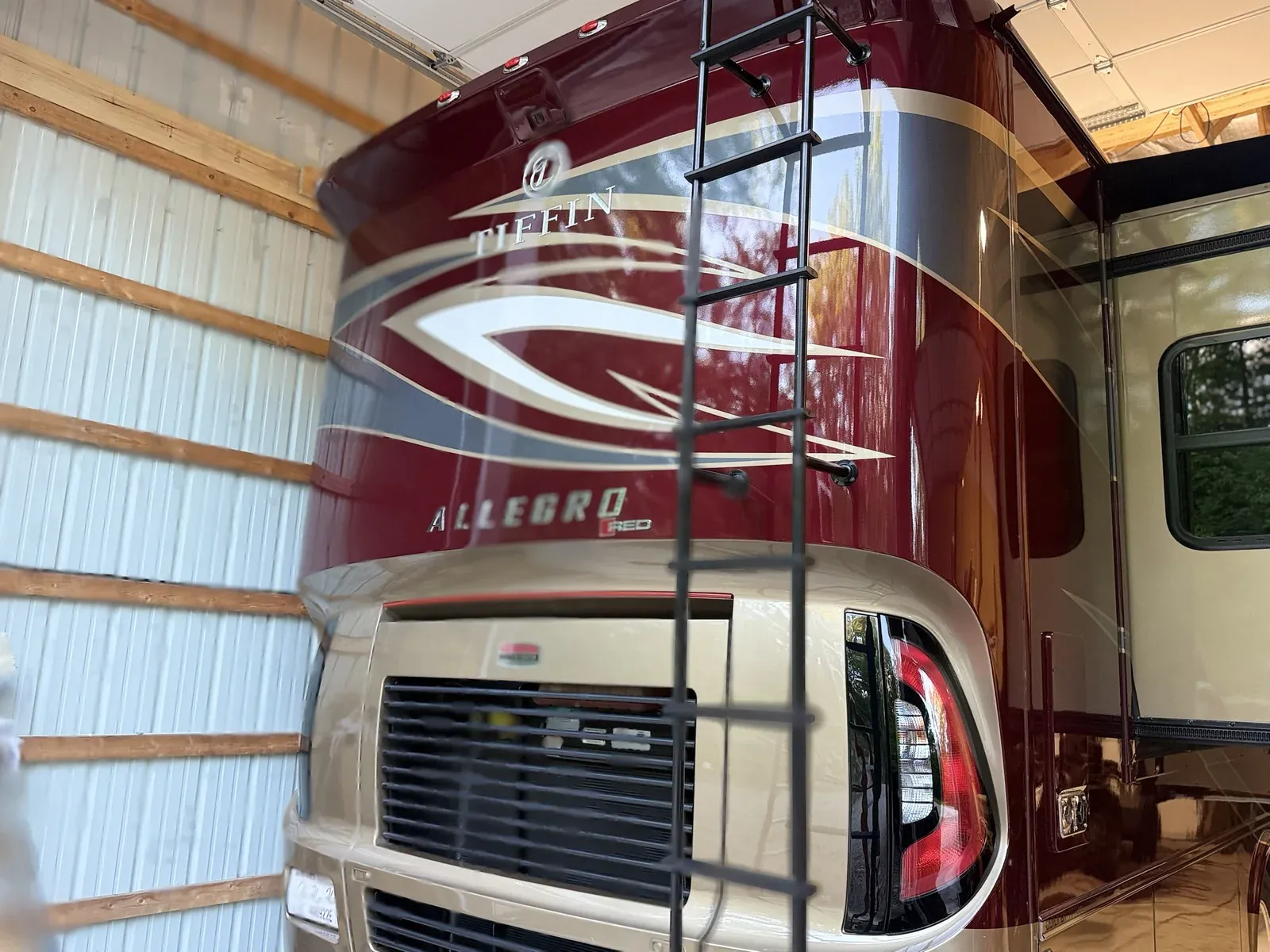 Tiffin Allegro Red motorhome rear cap with deep gloss after RV detailing